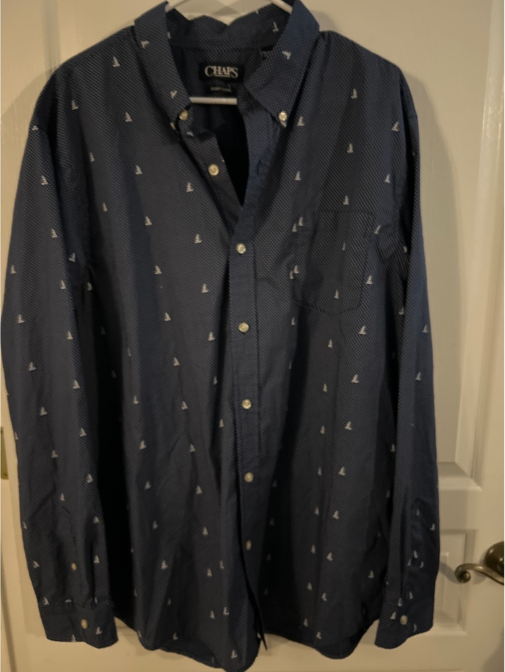 Chaps Men's Navy Blue Button-Down Shirt with Sailboat Print, Size XL